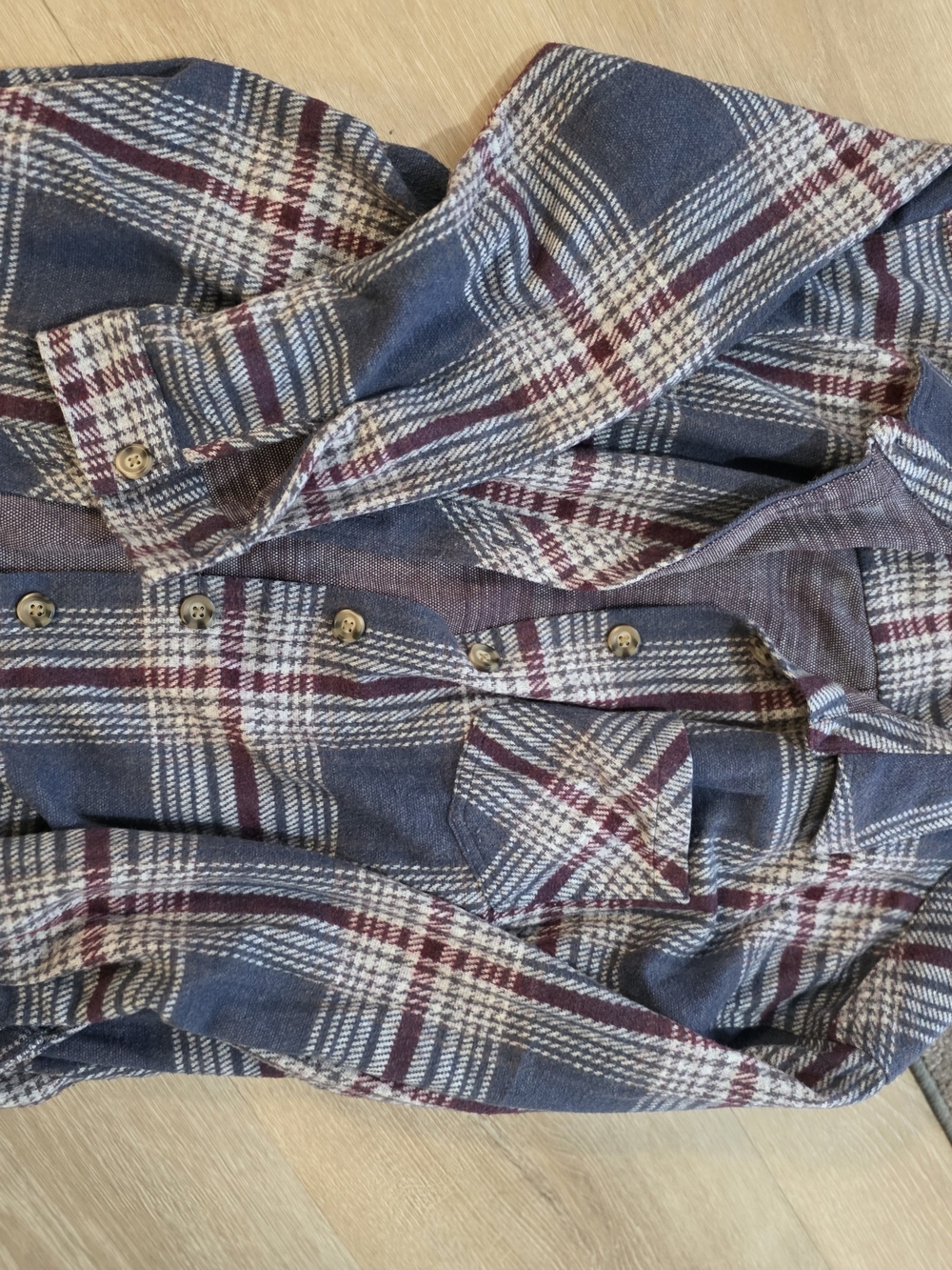 Maurices Navy Plaid Button-Down Shirt with Burgundy and Cream